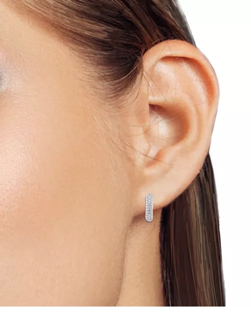 Lab Grown Diamond Pavé Small Huggie Hoop Earrings (1/2 ct. t.w.) in Sterling Sil - Picture 3 of 5